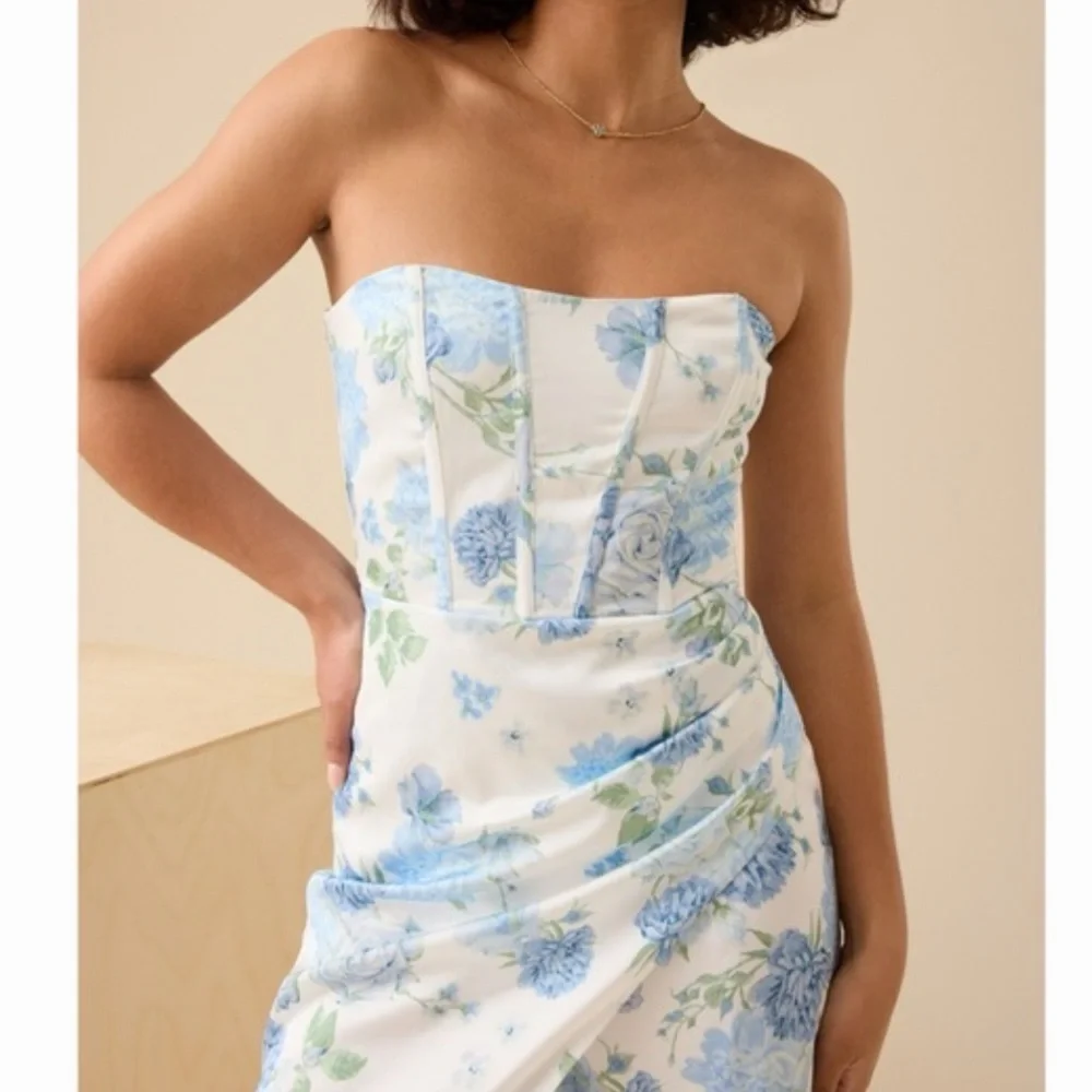 Altar'd State Blue Floral Strapless Dress - Picture 2 of 5